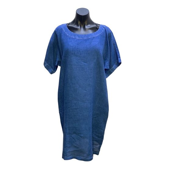 120% Lino Blue Linen Shift Dress Size 6 - Picture 1 of 6